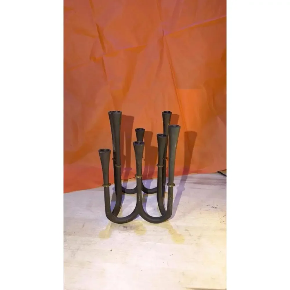 Vintage Wrought Iron 7-Arm Candelabra – Black Metal –‎ 8” Tall – Rustic Decor